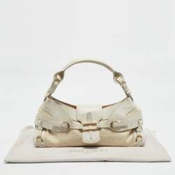 Jimmy Choo White/Beige Leather and Raffia Tulita Shoulder Bag