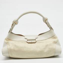 Jimmy Choo White/Beige Leather and Raffia Tulita Shoulder Bag