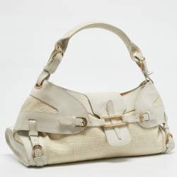 Jimmy Choo White/Beige Leather and Raffia Tulita Shoulder Bag