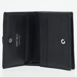 Jimmy Choo Black Croc Embossed Leather Hanne Crystals Compact Wallet