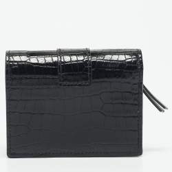 Jimmy Choo Black Croc Embossed Leather Hanne Crystals Compact Wallet