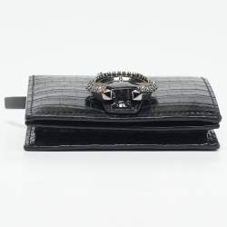 Jimmy Choo Black Croc Embossed Leather Hanne Crystals Compact Wallet