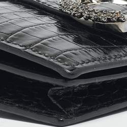 Jimmy Choo Black Croc Embossed Leather Hanne Crystals Compact Wallet