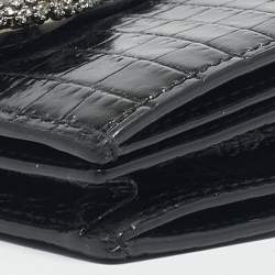 Jimmy Choo Black Croc Embossed Leather Hanne Crystals Compact Wallet