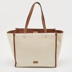 Jimmy Choo Beige/Brown Canvas and Leather Varenne Tote