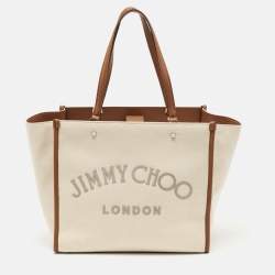 Jimmy Choo Beige/Brown Canvas and Leather Varenne Tote
