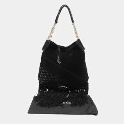Pre Owned Jimmy Choo Black Suede and Snakeskin Fringed Tatum Hobo