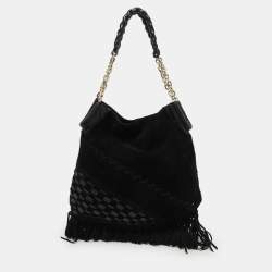 Pre Owned Jimmy Choo Black Suede and Snakeskin Fringed Tatum Hobo