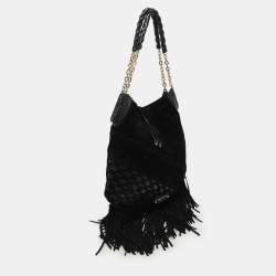 Pre Owned Jimmy Choo Black Suede and Snakeskin Fringed Tatum Hobo