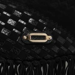 Pre Owned Jimmy Choo Black Suede and Snakeskin Fringed Tatum Hobo