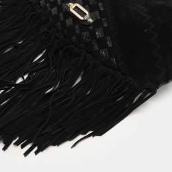 Pre Owned Jimmy Choo Black Suede and Snakeskin Fringed Tatum Hobo
