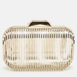 Pre Owned Jimmy Choo Gold Metal Cage Clutch