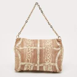 Jimmy Choo Beige/Cream Lizard and Snakeskin Carolina Chain Shoulder Bag