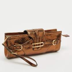 Jimmy Choo Bronze Python Tulita Wristlet Clutch