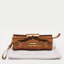 Jimmy Choo Bronze Python Tulita Wristlet Clutch