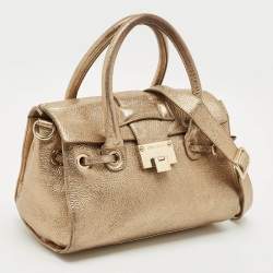Jimmy Choo Gold Leather Small Rosalie Top Handle Bag