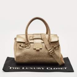 Jimmy Choo Gold Leather Small Rosalie Top Handle Bag