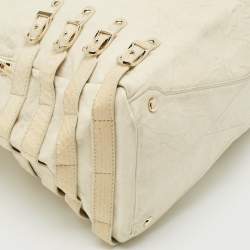 Pre Owned Jimmy Choo Off White Leather and Snakeskin Trim Bree Bag