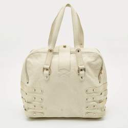 Pre Owned Jimmy Choo Off White Leather and Snakeskin Trim Bree Bag