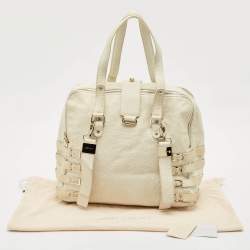 Pre Owned Jimmy Choo Off White Leather and Snakeskin Trim Bree Bag
