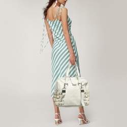 Pre Owned Jimmy Choo Off White Leather and Snakeskin Trim Bree Bag