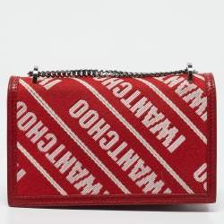 Jimmy Choo Red Canvas and Leather Finley Logo Crossbody Bag