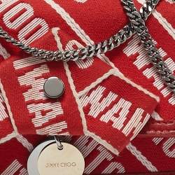 Jimmy Choo Red Canvas and Leather Finley Logo Crossbody Bag