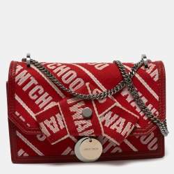 Jimmy Choo Red Canvas and Leather Finley Logo Crossbody Bag