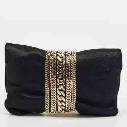Jimmy Choo Black Shimmer Suede Chandra Chain Clutch
