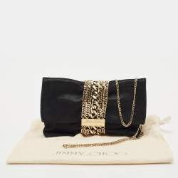 Jimmy Choo Black Shimmer Suede Chandra Chain Clutch