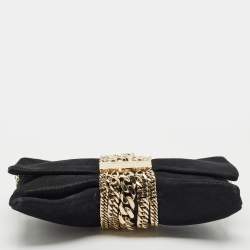 Jimmy Choo Black Shimmer Suede Chandra Chain Clutch