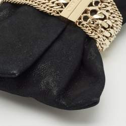 Jimmy Choo Black Shimmer Suede Chandra Chain Clutch