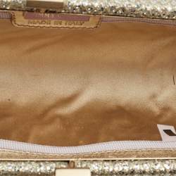 Jimmy Choo Gold Glitter Lurex Fabric Twill Tube Clutch