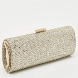 Jimmy Choo Gold Glitter Lurex Fabric Twill Tube Clutch