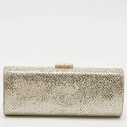 Jimmy Choo Gold Glitter Lurex Fabric Twill Tube Clutch