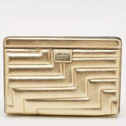 Jimmy Choo Gold Quilted Leather Avenue Clutch