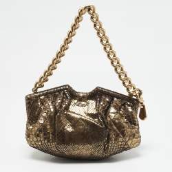 Jimmy Choo Gold Python Chain Frame Clutch