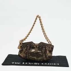 Jimmy Choo Gold Python Chain Frame Clutch