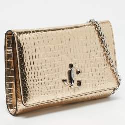 Jimmy Choo Gold Croc Embossed Leather Varenne Chain Clutch