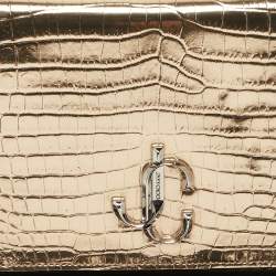 Jimmy Choo Gold Croc Embossed Leather Varenne Chain Clutch
