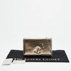 Jimmy Choo Gold Croc Embossed Leather Varenne Chain Clutch
