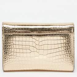 Jimmy Choo Gold Croc Embossed Leather Varenne Chain Clutch