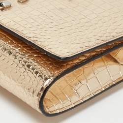 Jimmy Choo Gold Croc Embossed Leather Varenne Chain Clutch