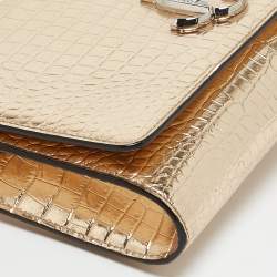 Jimmy Choo Gold Croc Embossed Leather Varenne Chain Clutch