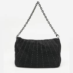 Pre Owned Jimmy Choo Black Suede and Snakeskin Studded Carolina Chain Shoulder Bag