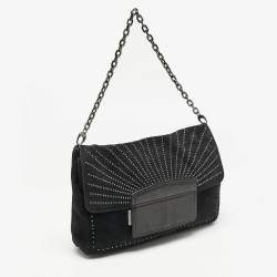 Pre Owned Jimmy Choo Black Suede and Snakeskin Studded Carolina Chain Shoulder Bag