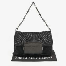 Pre Owned Jimmy Choo Black Suede and Snakeskin Studded Carolina Chain Shoulder Bag