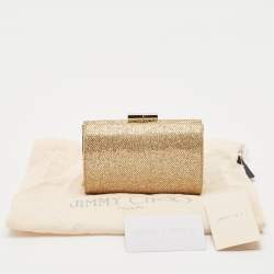 Jimmy Choo Gold Glitter Fabric Mini Tube Clutch