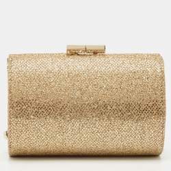 Jimmy Choo Gold Glitter Fabric Mini Tube Clutch
