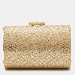Jimmy Choo Gold Glitter Fabric Mini Tube Clutch